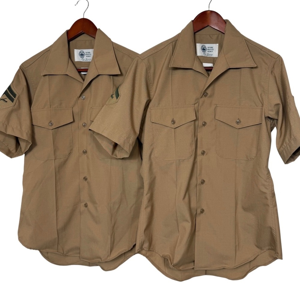 Lot of 2 USMC Khaki Service Shirts Men's 15 Corporal Short Sleeve